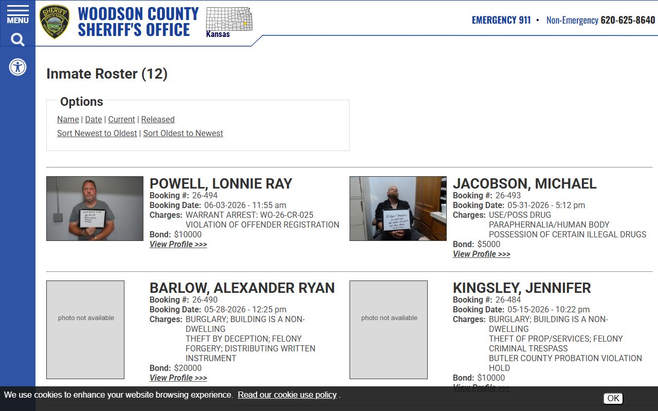 Woodson County inmate records current jail roster
